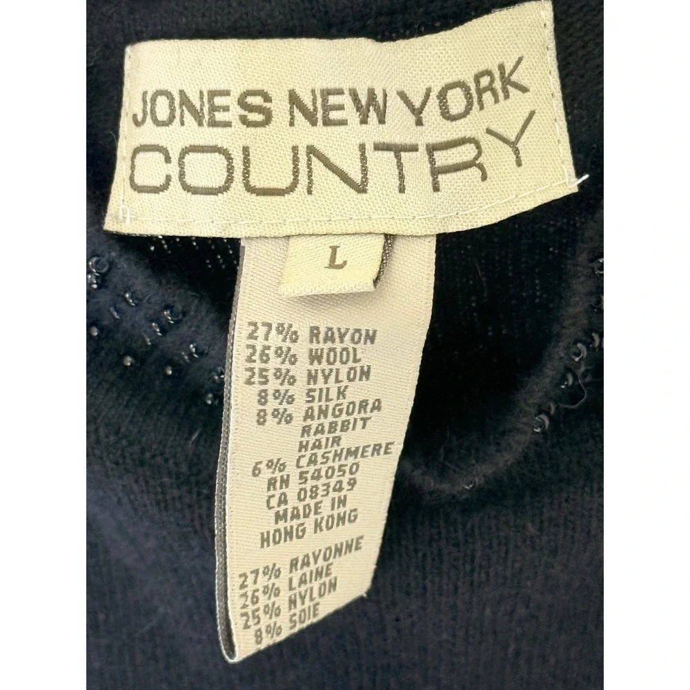 JONES NEW YORK COUNTRY Black Beaded Mock Neck‎ Short Sleeve Sweater Top L